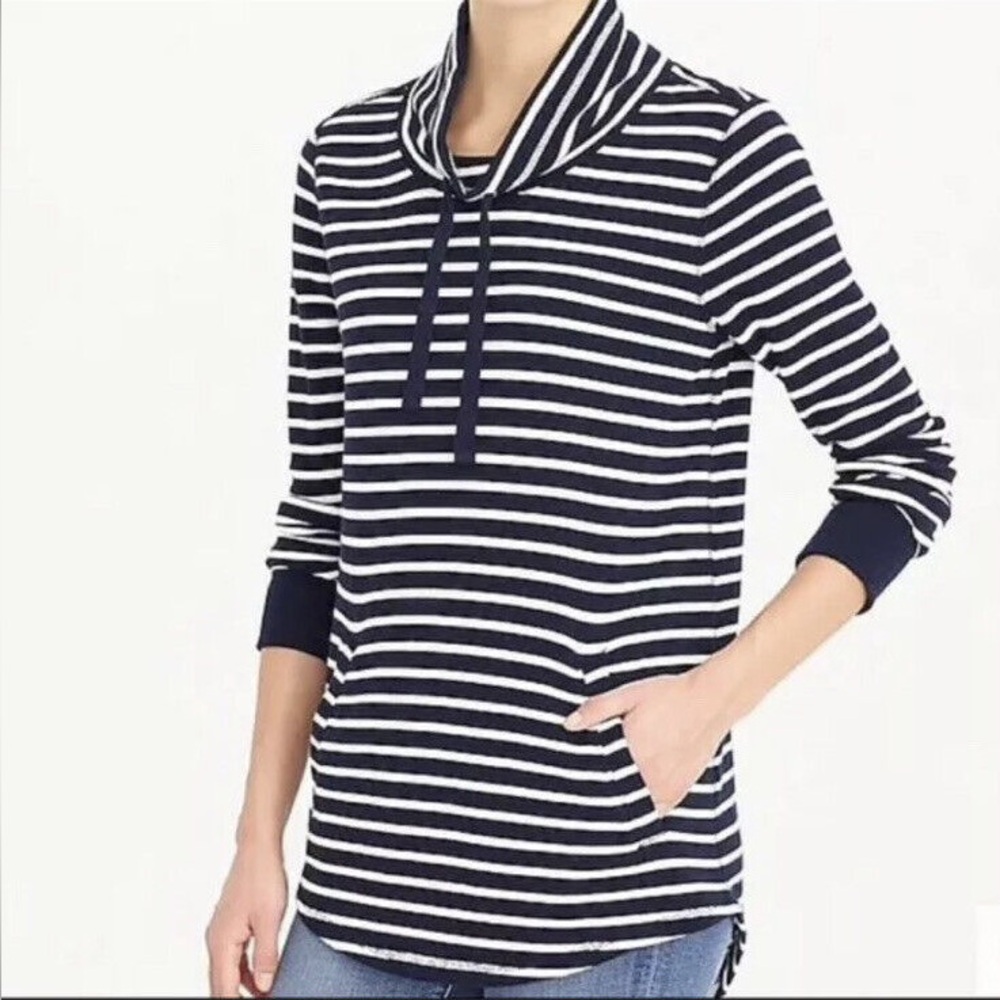 J.Crew Women's Medium Navy White Striped Pullover Sweater 100% Cotton
